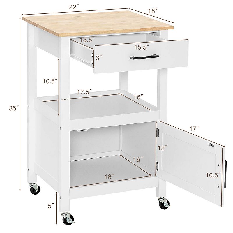 Kitchen Island with Storage Drawer and 3 Hooks