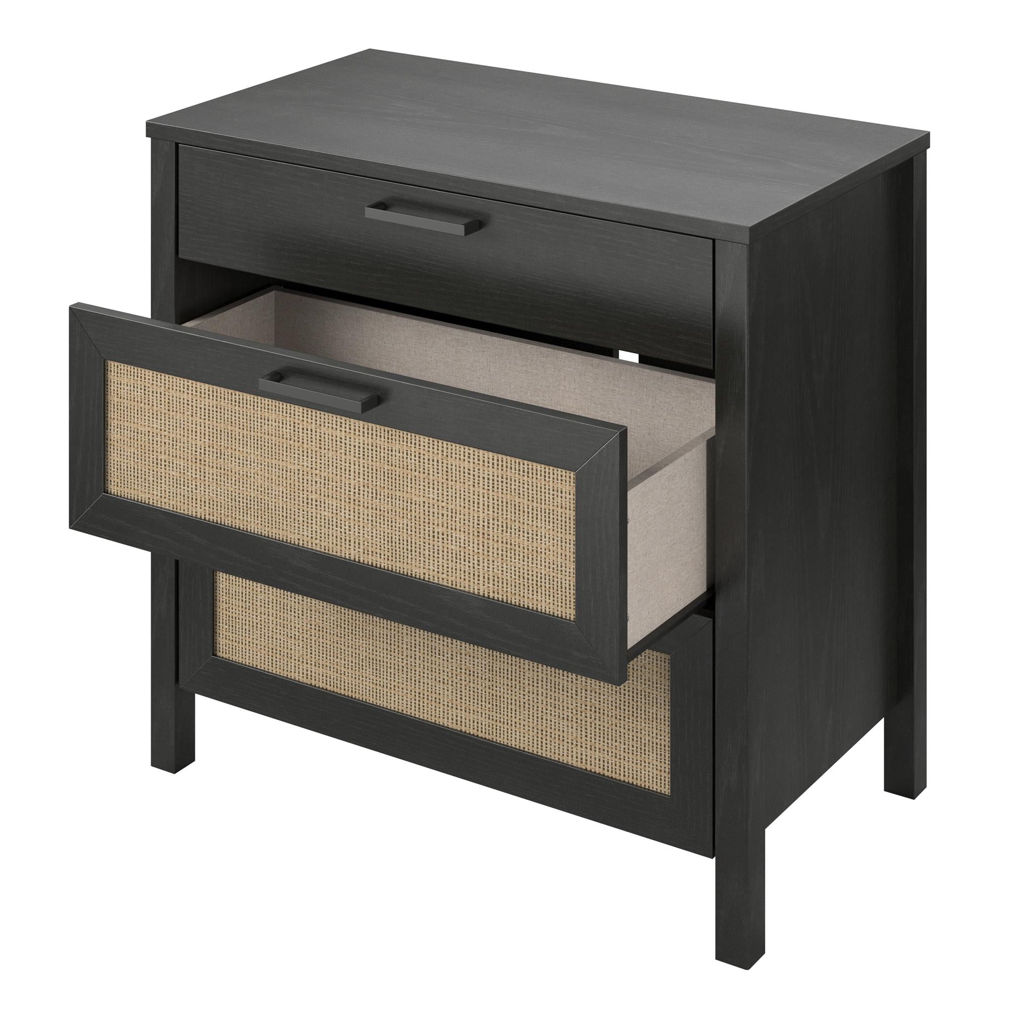 Queer Eye Wimberly 3 Drawer Dresser, Black Oak with Faux Rattan