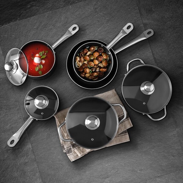 Bergner 10-Piece Non-Stick Aluminum Cookware Set， Black