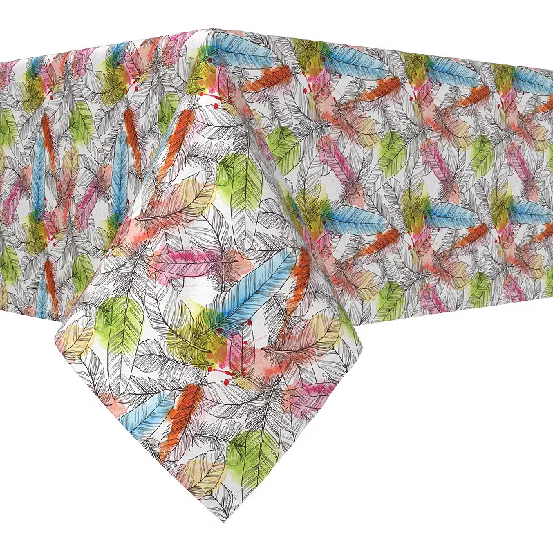 Rectangular Tablecloth， 100% Cotton， 52x104， Drawn Feathers with Watercolor Spots