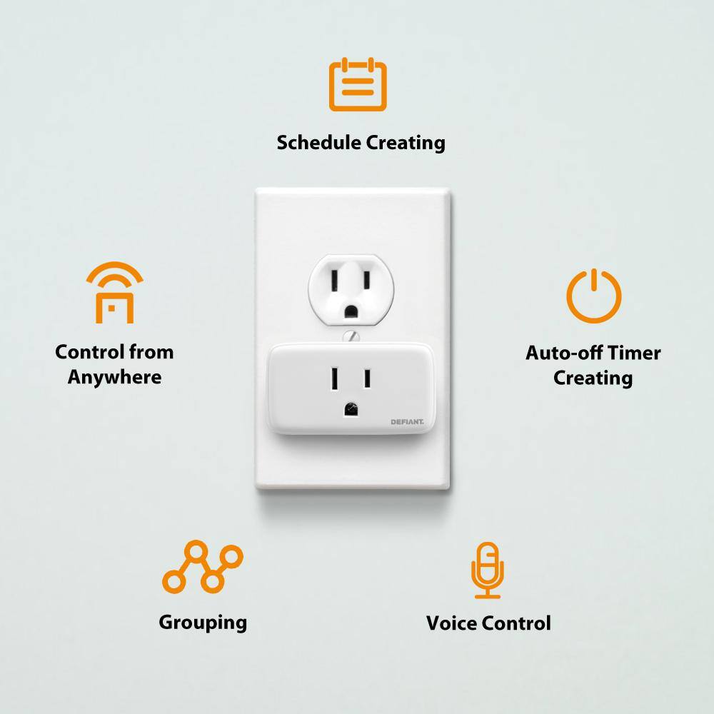 Defiant 15 Amp 120-Volt Smart Wi-Fi Bluetooth Plug with 1 Outlet Powered by Hubspace HPPA11AWB