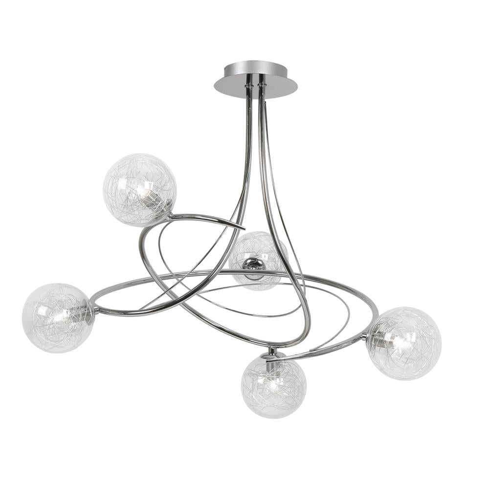 Oaks 1515/5 CH Tabia Polished Chrome 5 Lamp Semi Flush with Sphere Glass Shades