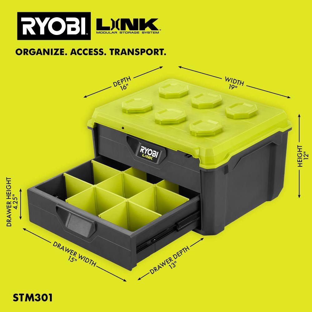 RYOBI LINK 2-Drawer Tool Box with Foam Insert STM301-STM307