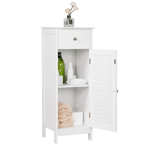 Topeakmart Bathroom Kitchen Floor Storage Cabinet with Drawer and Single Shutter Door White