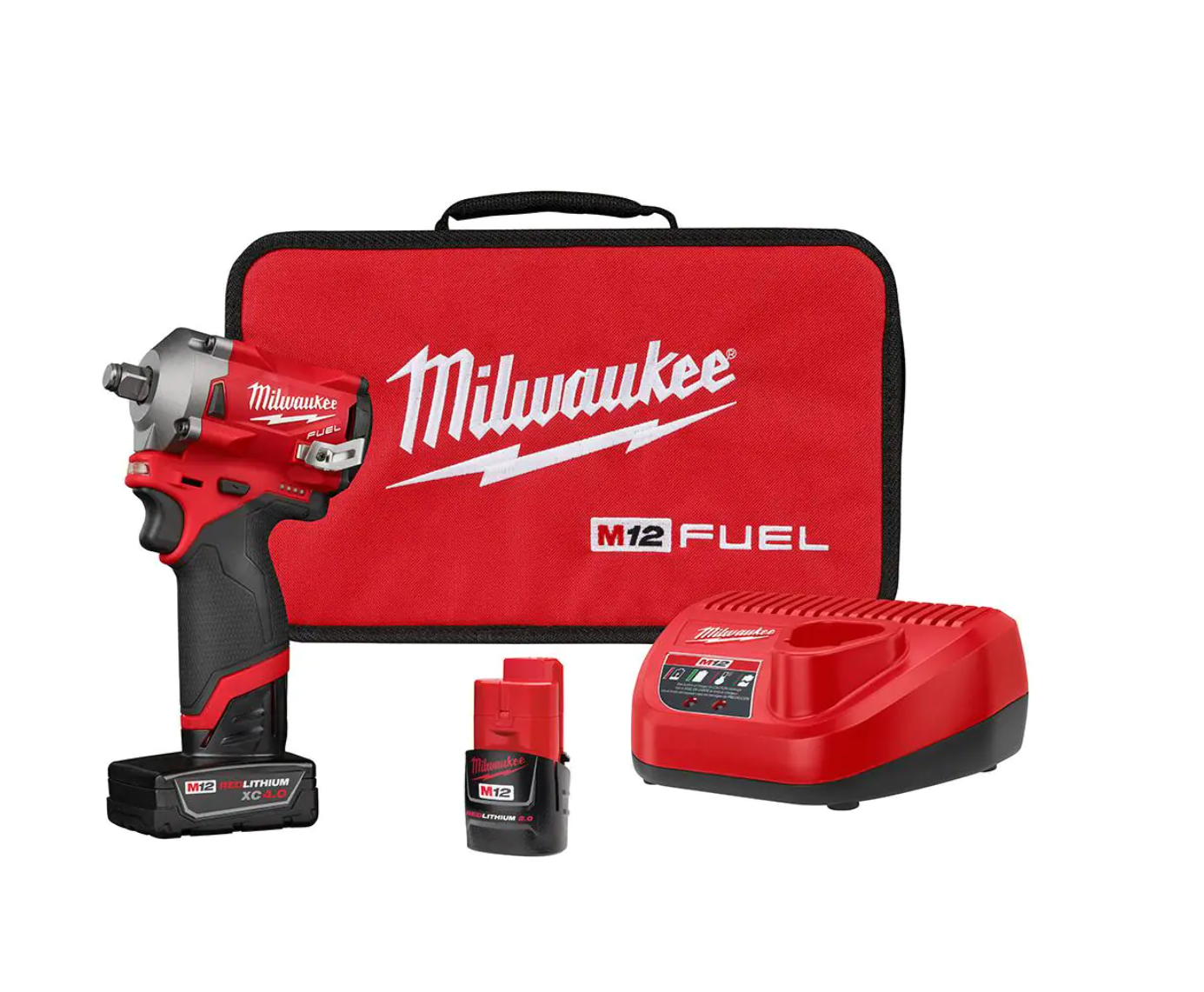 Milwaukee 2555-22 M12 FUEL 12V Lithium-Ion Brushless Cordless Stubby 1/2 in. Impact Wrench Kit with One 4.0 and One 2.0Ah Batteries