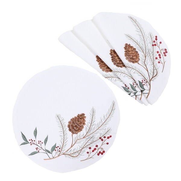 Pinecone And Berry Embroidered Christmas Placemats 14x20，Set of 4