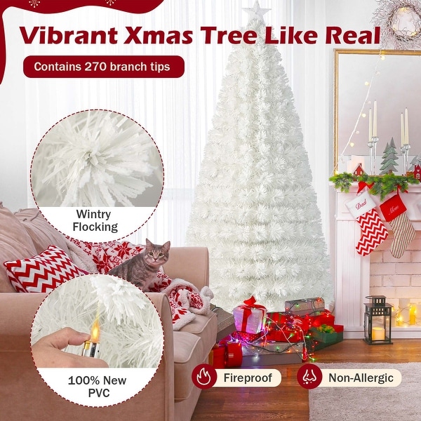 Costway 5FT/6FT/7FT PreLit Christmas Tree Fiber Optic SnowFlocked