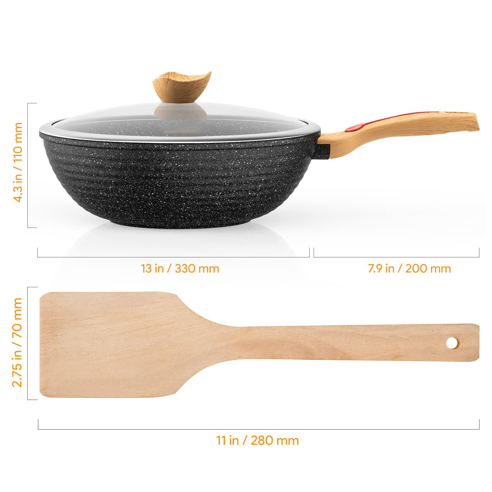 Wok Die-Casting Nonstick Wok Scratch Resistant with Lid and Spatula