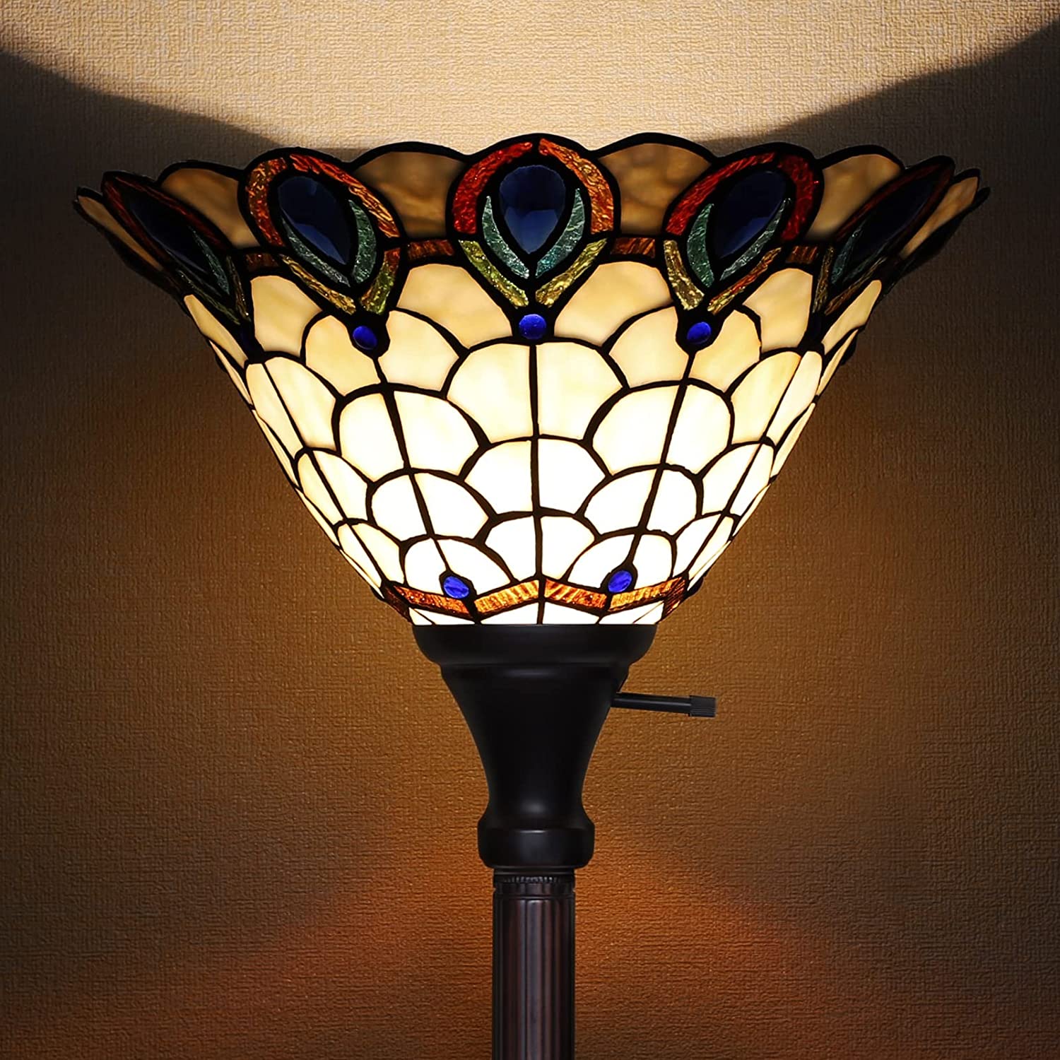 SHADY  Lamp Floor Lamp Stained Glass Peafowl Bedside Lamp Reading Desk Light for Bedroom Living Room 71\u201DTall 1 PCS LED Bulb(2700K E26) Included Unique Gifts