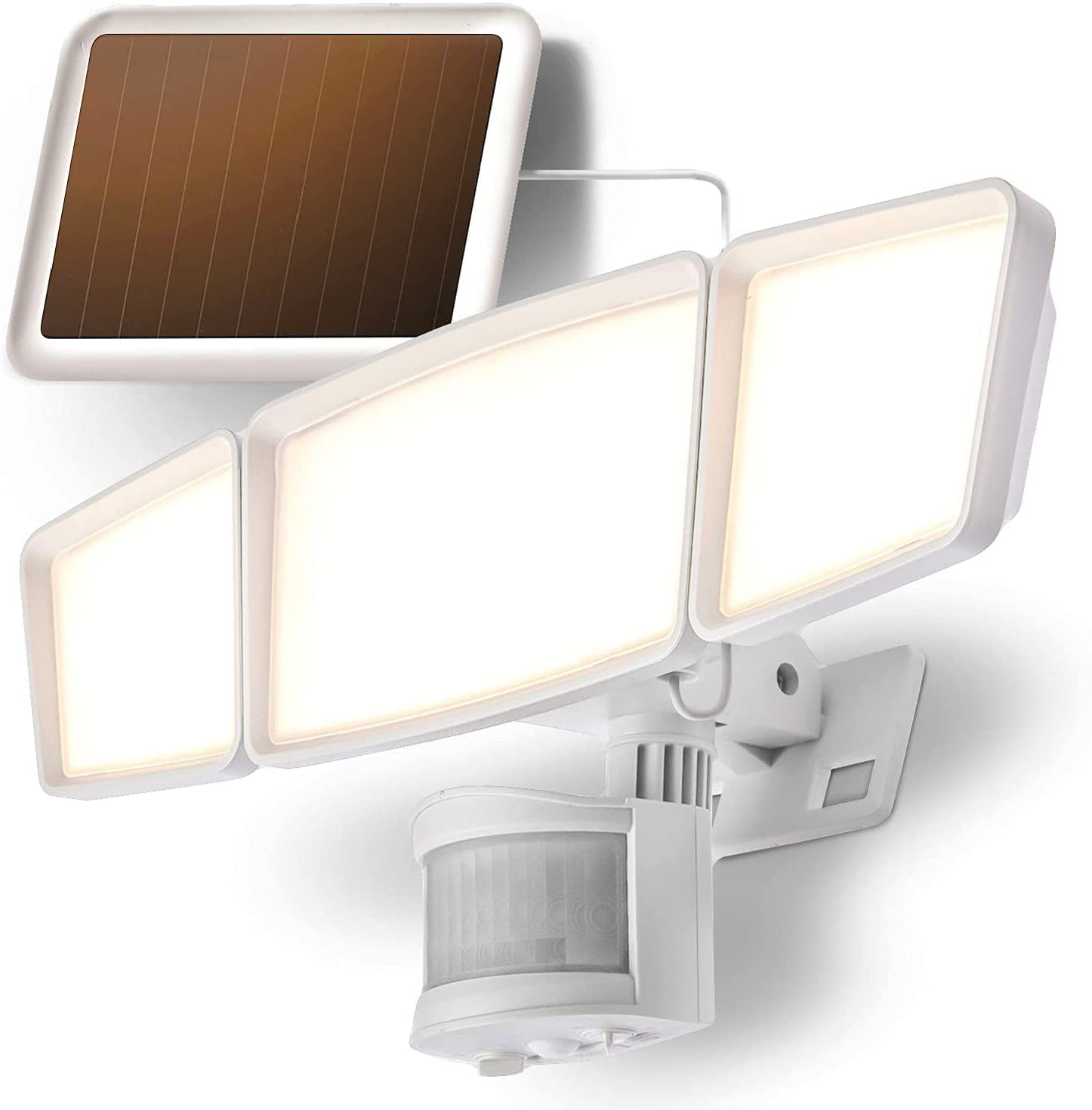 Home Zone Security Solar Triple Head Flood Lights - Outdoor 1800 Lumens 3500K