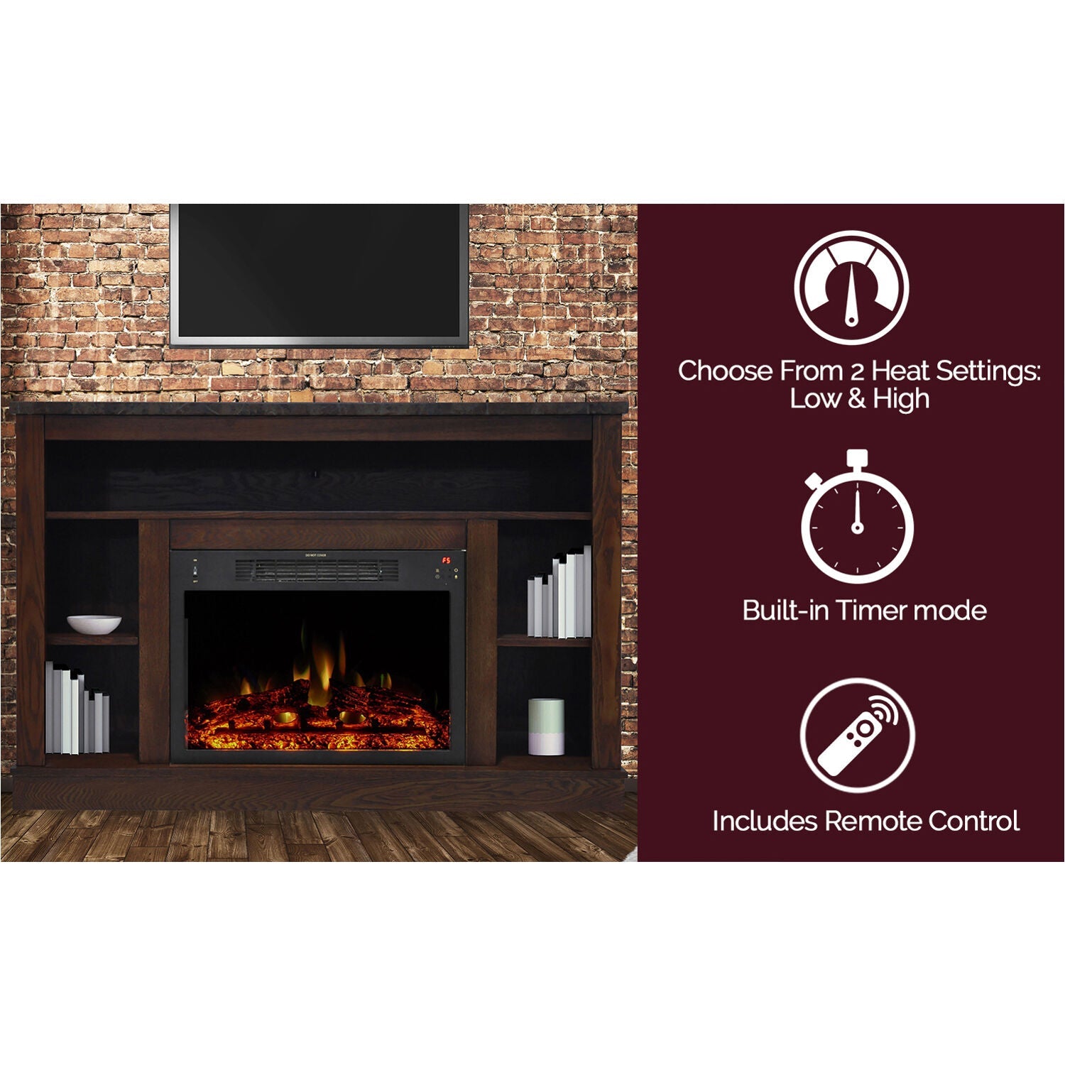 Cambridge Seville 47'' Freestanding Electric Fireplace with Remote| Multi-Color Flame| Log Insert | Mahogany Mantel | For Rooms up to 210 Sq.Ft. | Adjustable Heat Settings | Timer