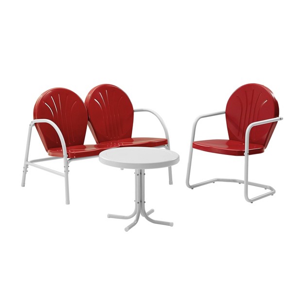 Griffith 3pc Outdoor Conversation Set With Loveseat Armchair And Accent Table Bright Red Crosley