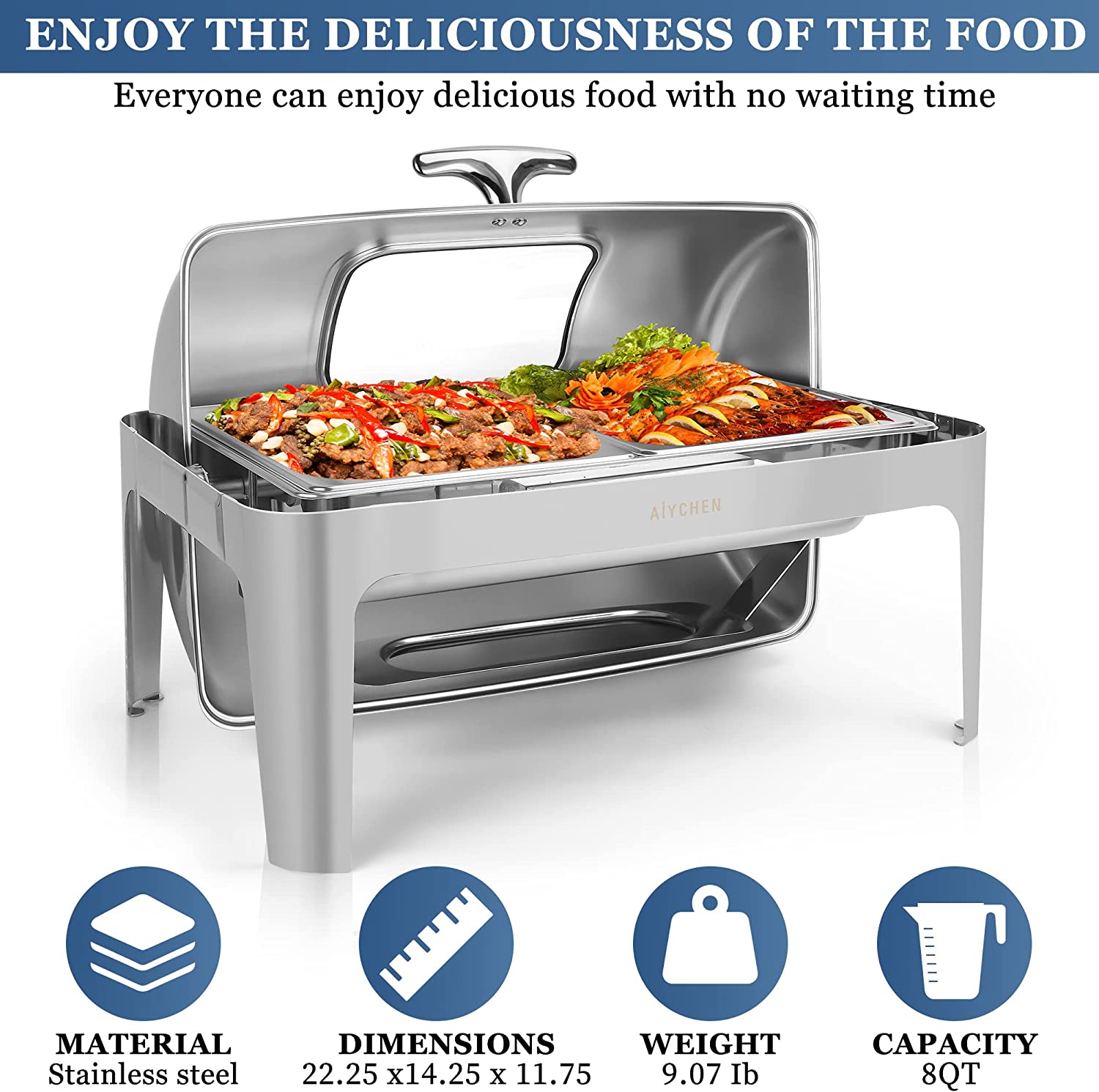 Lafati Luxury Chafing Dish Buffet Set: 9 QT Chafers and Buffet Warmers in High-Grade Stainless Steel with Gas Container， Visual Lid， Spoon， Temperature Control， for Exquisite Event Supplies (2 Pan)