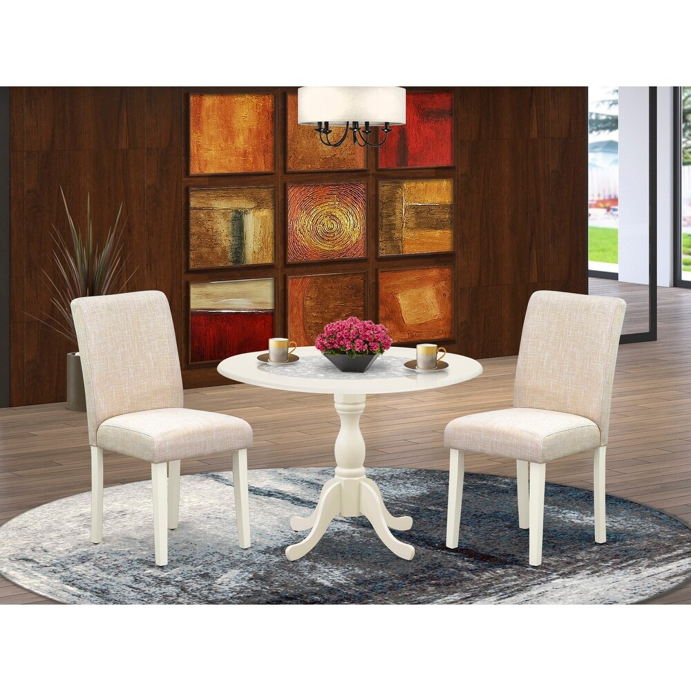 East West Furniture 3 Piece Dinette Set  a Round Dining Table and 2 Parson Dining Chairs  (Finish   Upholstered Options)