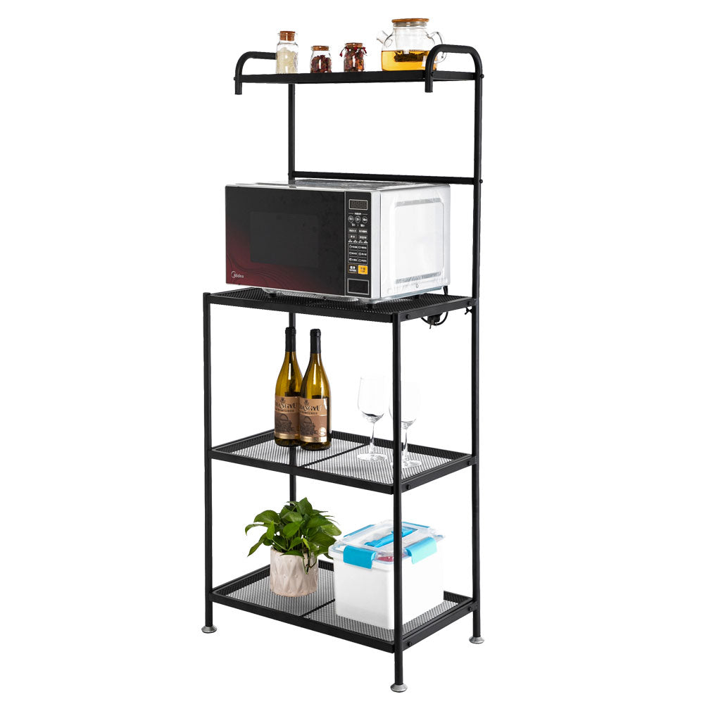 Kshioe 4-Layer Modern Design Black Kitchen Steel Shelf with Microwave Stand Storage Rack