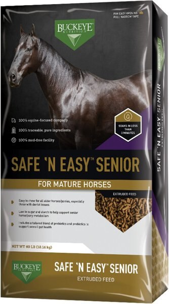 Buckeye Nutrition Safe N' Easy Senior Low Sugar， Low Starch Senior Horse Feed