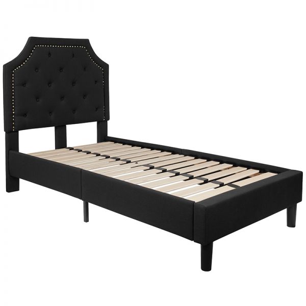 Brighton Twin Size Tufted Upholstered Platform Bed in Black Fabric