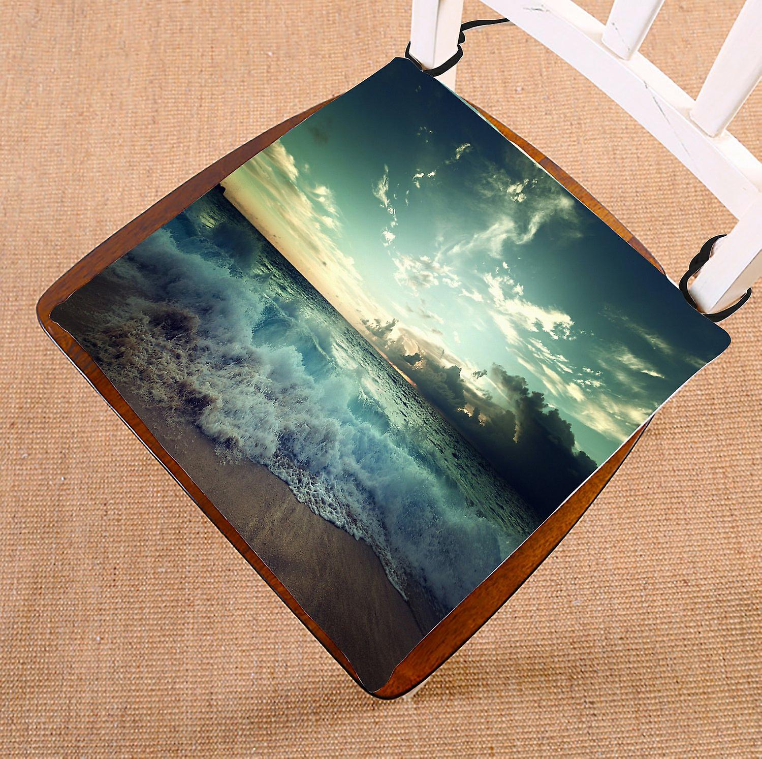 Ocean Sea Waves Chair Pad， Seychelles Beach In Sunset Time Blue Seat Cushion Chair Cushion Floor Cushion 45x45 Cm