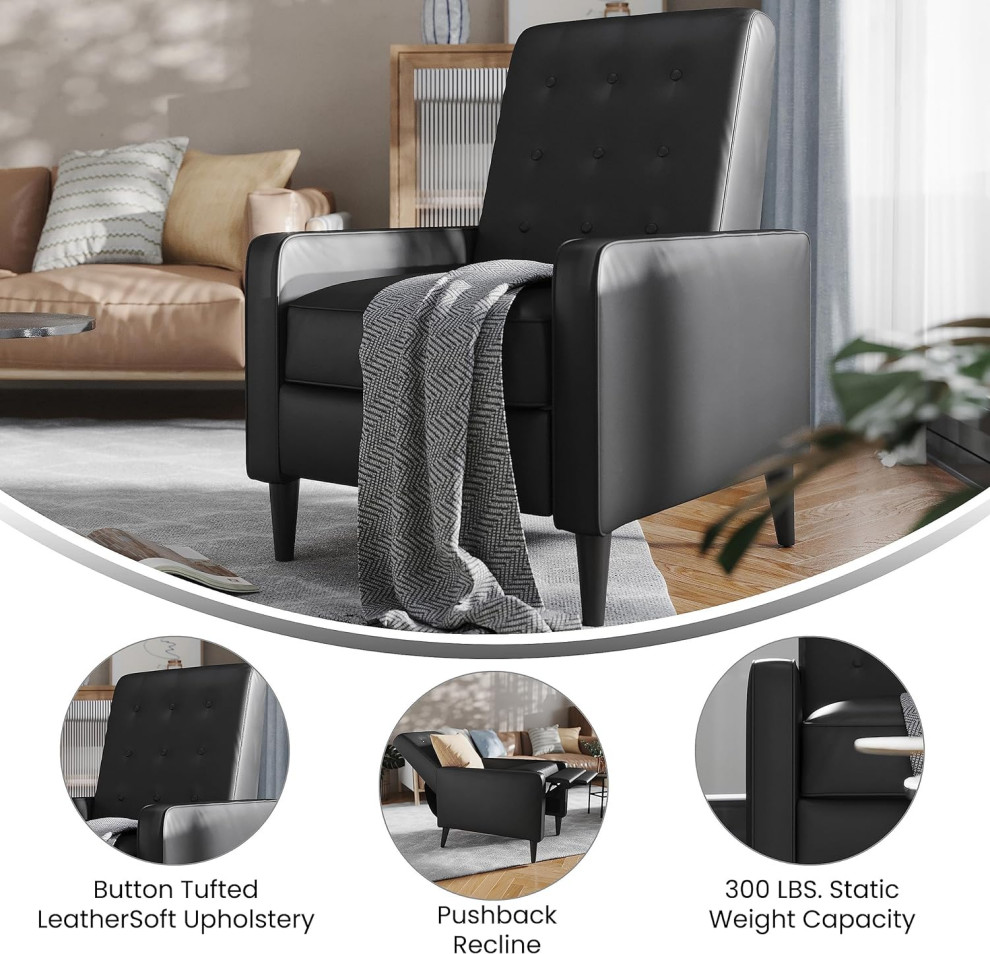 Pushback Recliner  Button Tufted Back  ampTrack Arms   Modern   Recliner Chairs   by Decor Love  Houzz