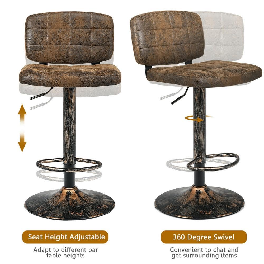 Gymax 42 in. H Set of 4 Adjustable Bar Stools Swivel Bar Chairs w/Backrest Retro Brown GYM06604