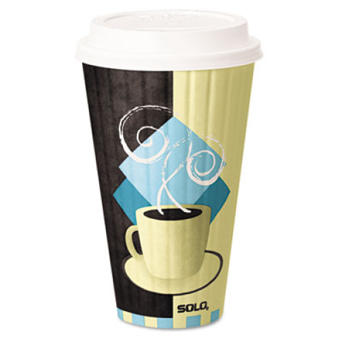 Dart Duo Shield Insulated Paper Hot Cups， 20oz， Tuscan， Chocolate/Blue/Beige， 350/Ct (IC20J7534)