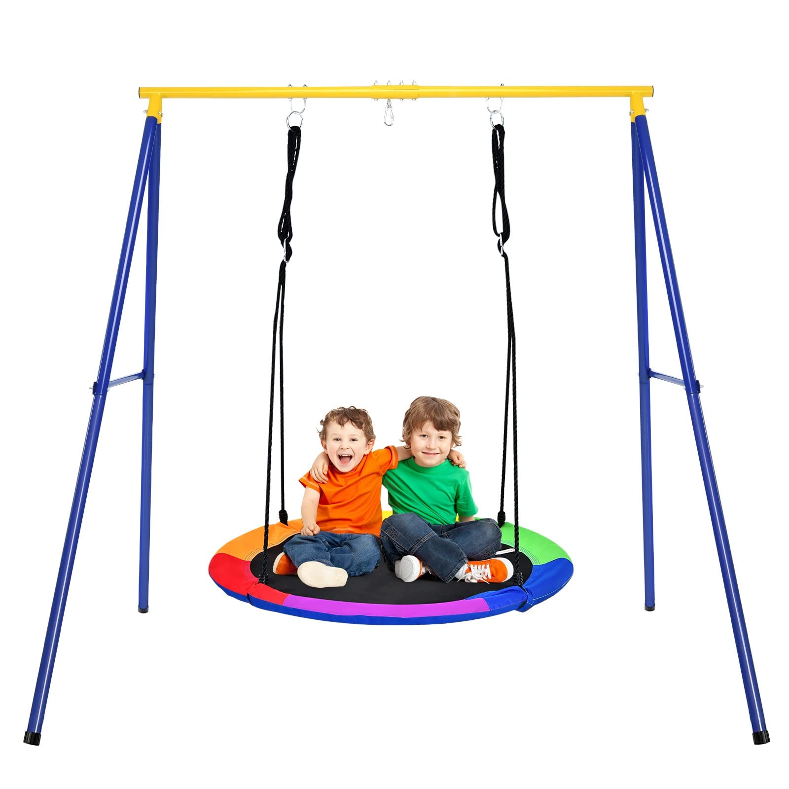 Costzon 550lbs Swing Frame Stand with 40'' Saucer Swing, A-Frame Swing Sets(Swing Frame with Reversible Swing)