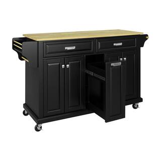 Black Wood 60.50 in. Kitchen Island with Drawers and doors LN20232960