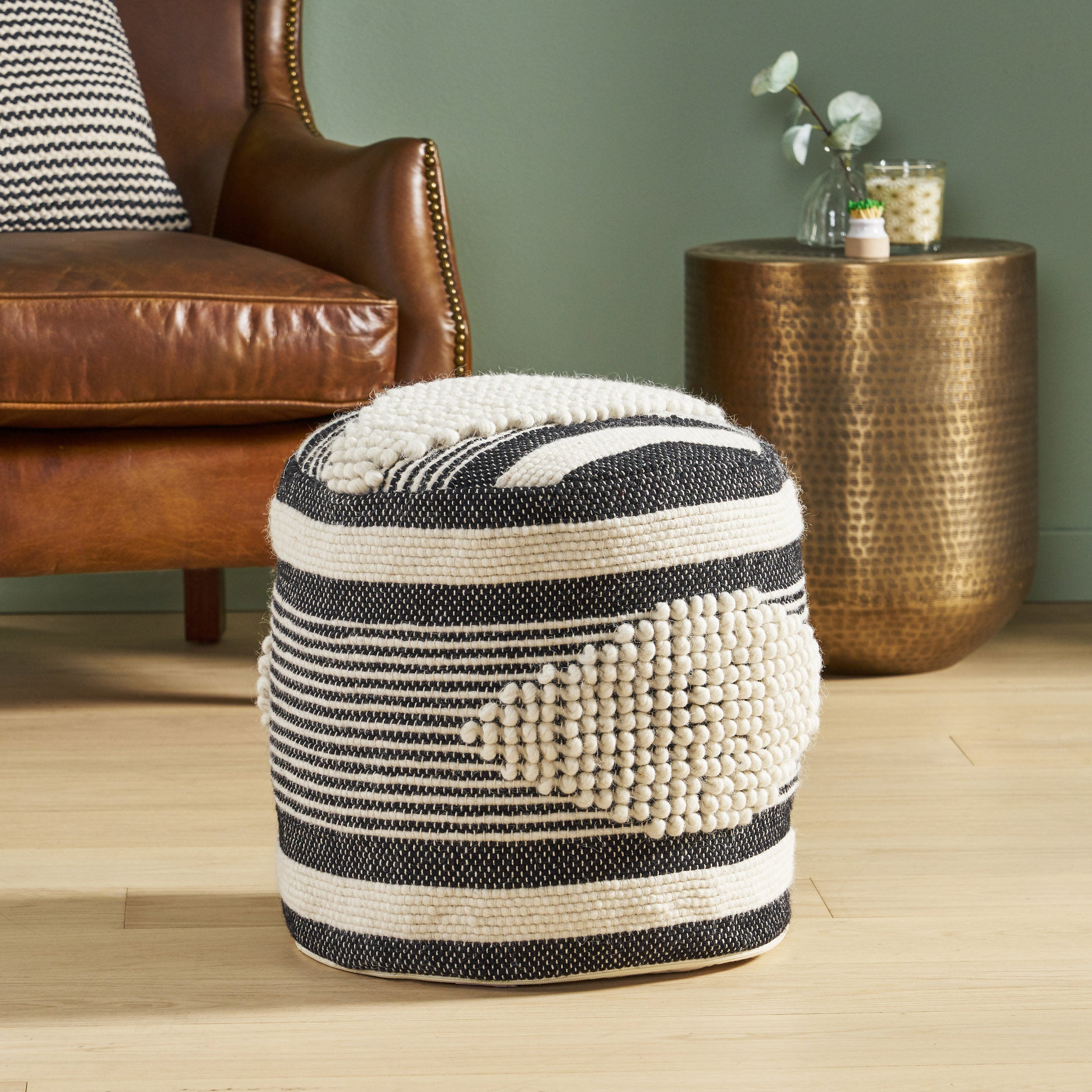 Villard Boho Handcrafted Fabric Cylinder Pouf