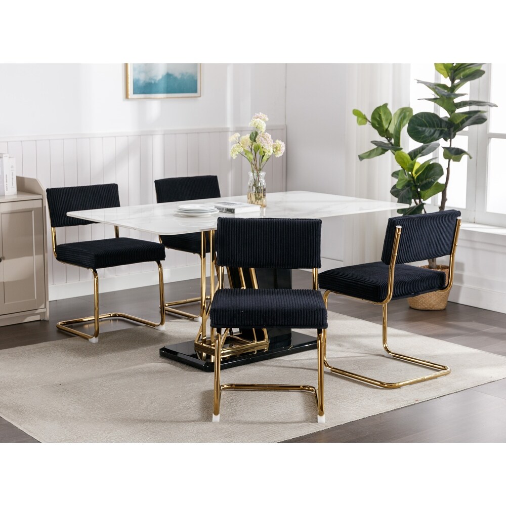 Modern Dining Chairs with Corduroy Fabric Gold Metal Base  Accent Armless Kitchen Chairs with Channel Tufting Set of 2