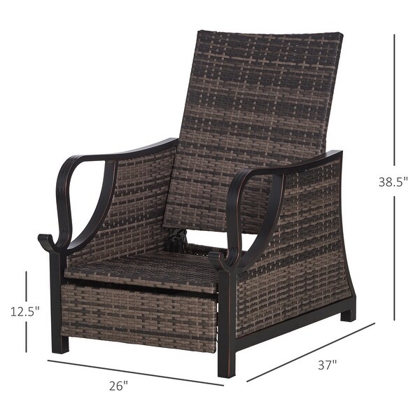 Outsunny Adjustable Patio Rattan Leisure Chair，Outdoor Relax PE Rattan Recline Lounge Furniture，w/ Cushion and Armrest