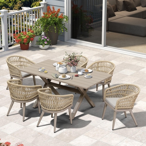 PURPLE LEAF PE Rattan Outdoor Patio Furniture Dining Set with All Aluminum Frame