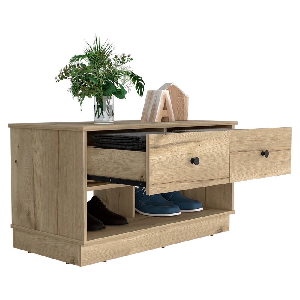 Hamilton 36 inch Wide Storage Bench with 2 Open Shelves and 2 Drawers