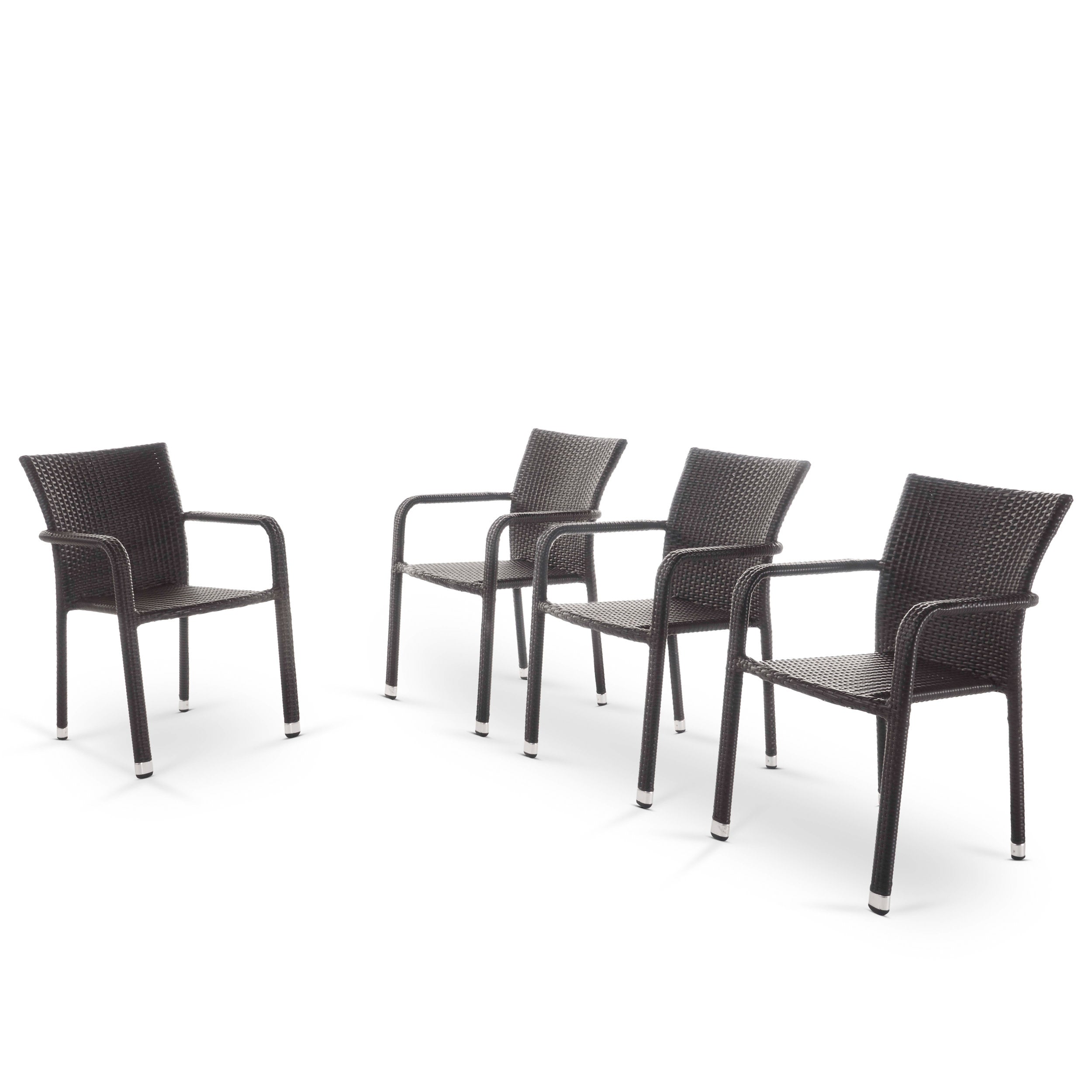 Dorside Outdoor Wicker Armed Stacking Chairs with an Aluminum Frame (Set of 4)