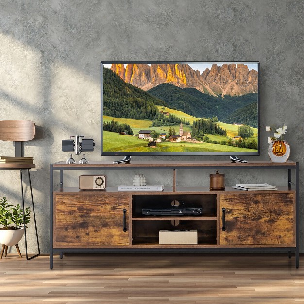 Costway Industrial Tv Stand For Tvs Up To 65 x27 x27 Media Center W Cabinets amp Adjustable Shelf