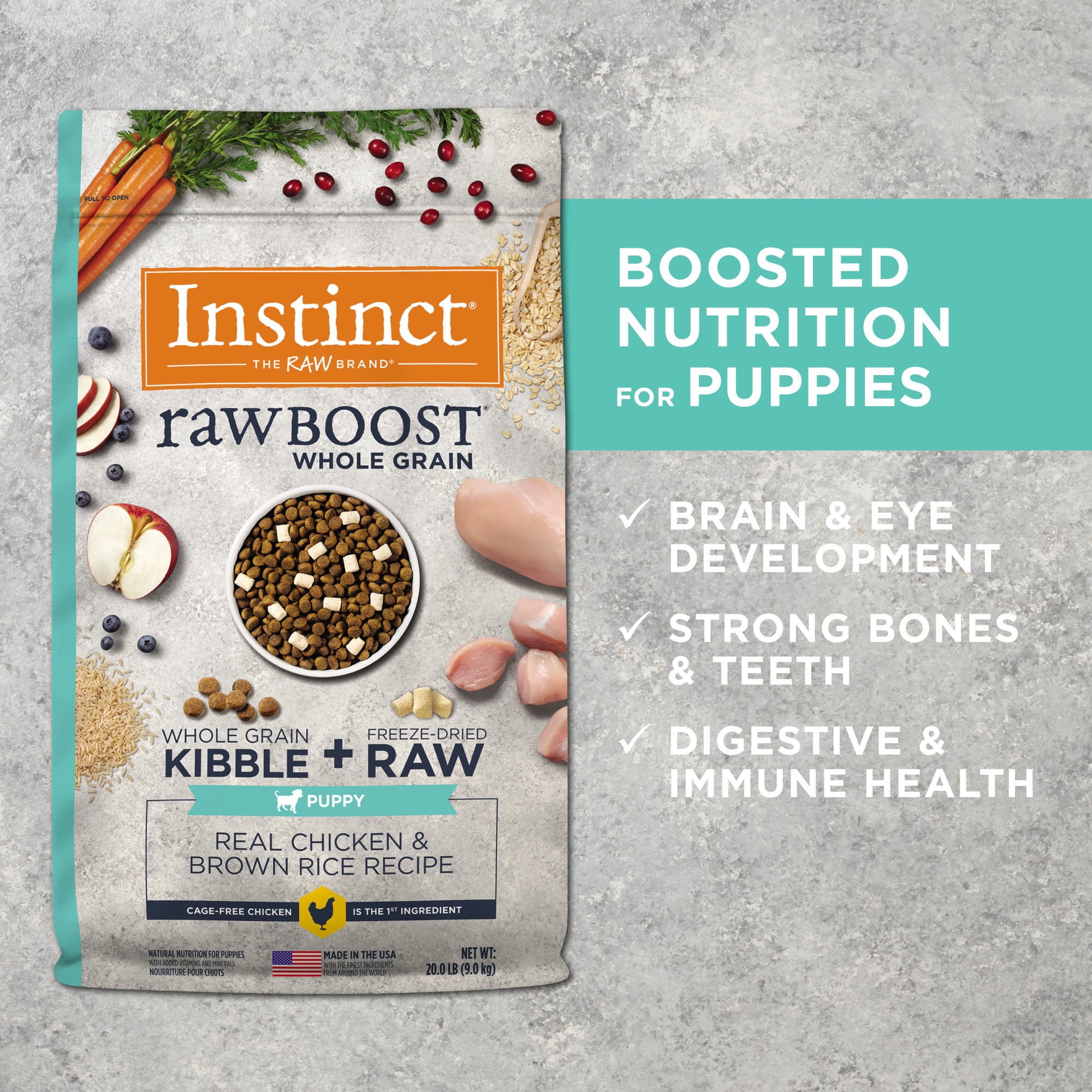 Instinct Raw Boost Puppy Whole Grain Real Chicken  Brown Rice Recipe Natural Dry Dog Food， 20 lbs.