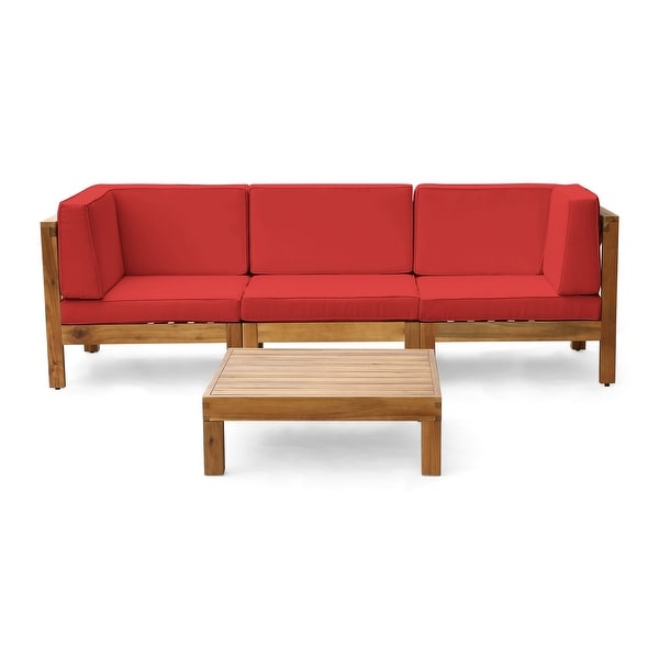 Oana Outdoor 3Seater Acacia Wood Sectional Sofa Set with Coffee Table by Christopher Knight Home