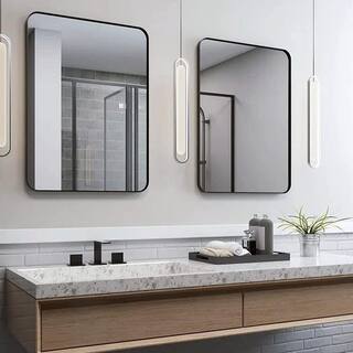 TOOLKISS 24 in. W x 36 in. H Rectangular Aluminum Framed Wall Bathroom Vanity Mirror in Black B6090