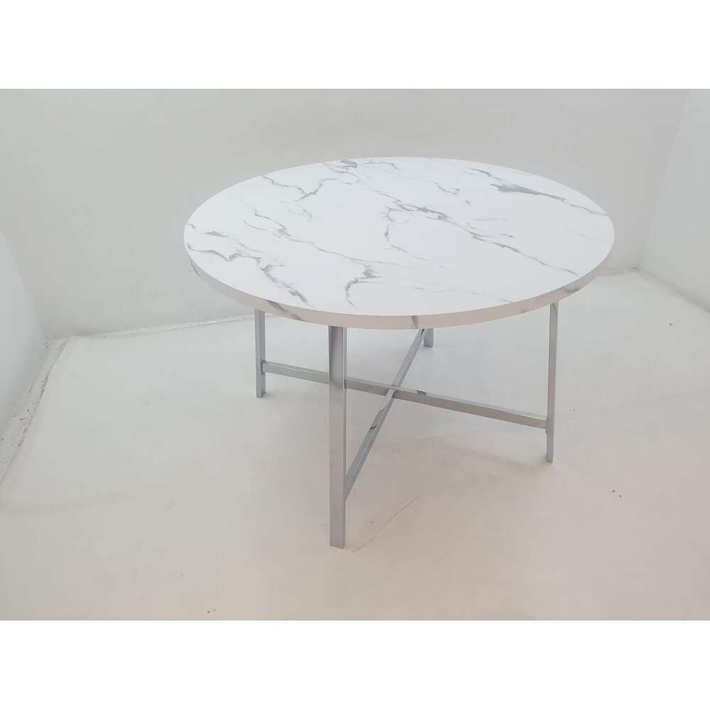 Coaster Furniture Alcott Round Faux Carrara Marble Top Dining Table