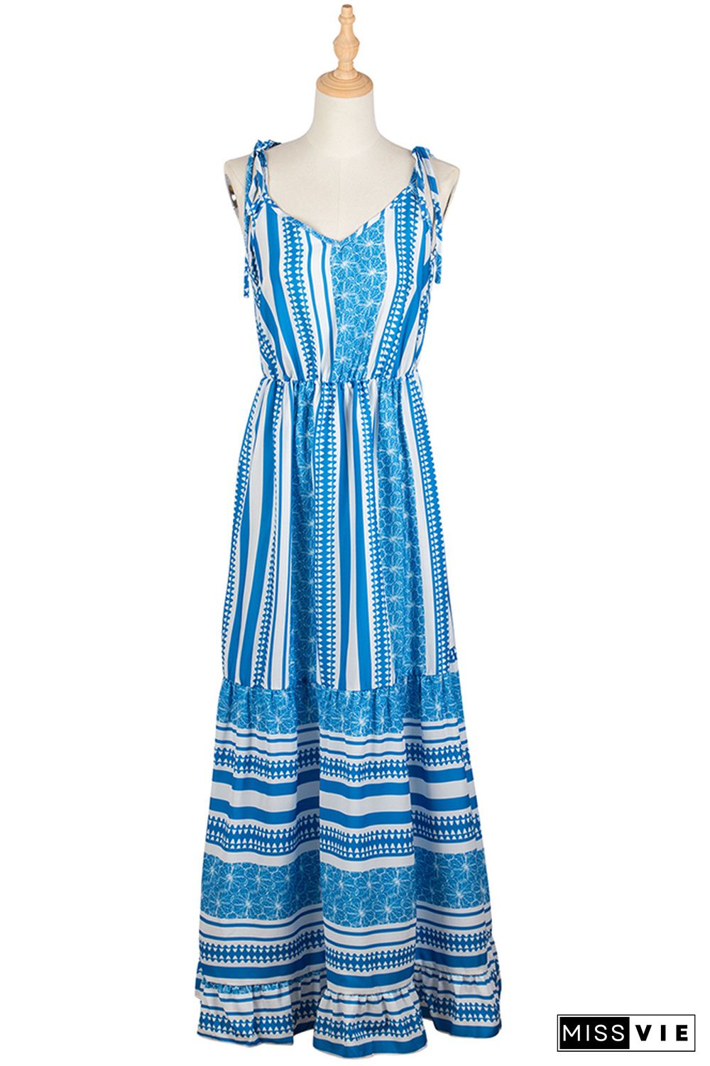 Blue Striped Sling Long Dress Wholesale