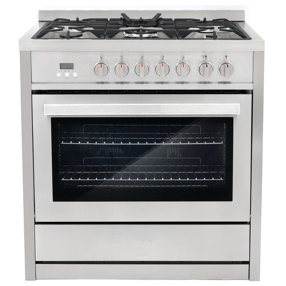 Cosmo Commercial-Style 36 in. 3.8 cu. ft. Single Oven Dual Fuel Range with 8 Function Convection Oven in Stainless Steel COS-F965NF