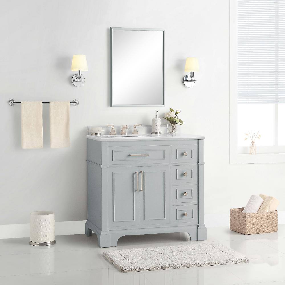 Home Decorators Collection Melpark 36 in. W x 22.1 in. D x 34.5 in. H Freestanding Bath Vanity in Dove Gray with White Cultured Marble Top Melpark 36G