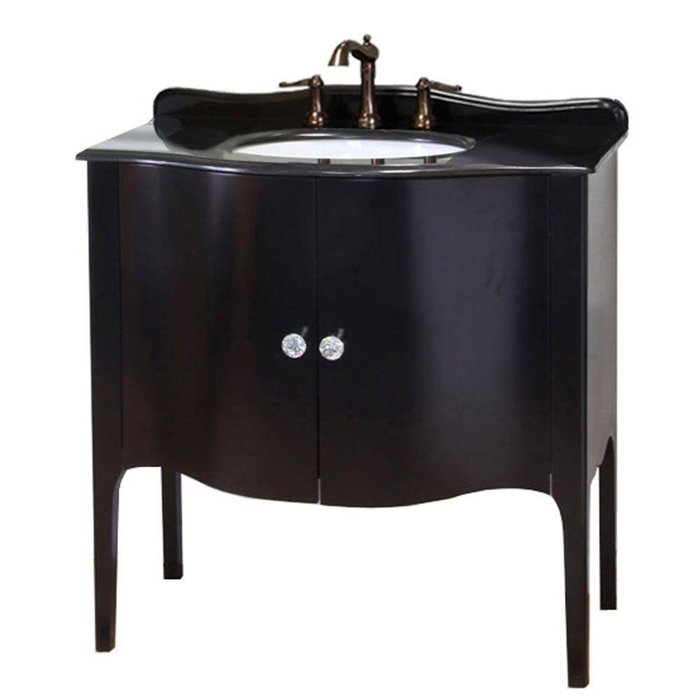 Bellaterra Home Pallazo 36-610 in. W x 36 in. H Vanity in Black with Granite Vanity Top in Black 203037-B