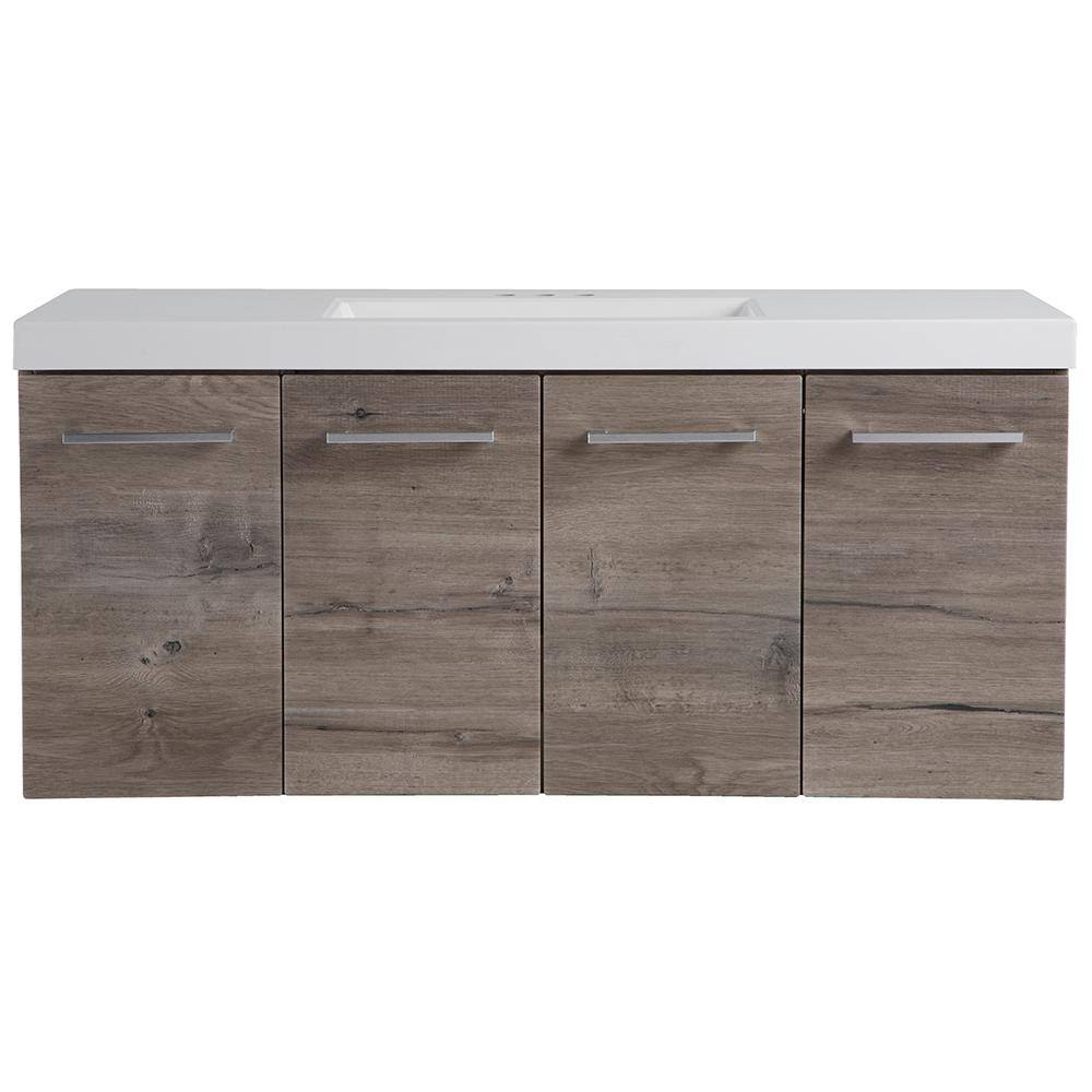 Domani Stella 48.5 in. W Wall Hung Bath Vanity in White Washed Oak with Cultured Marble Vanity Top in White with White Basin SL48P2-WO