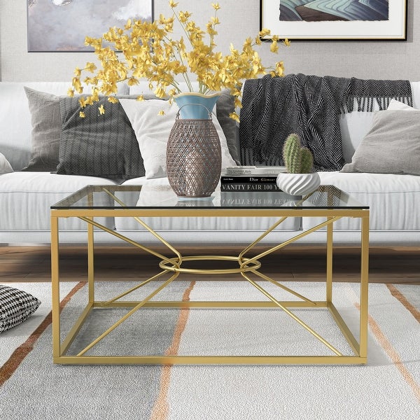 Furniture of America Taylan Gold Coated Steel and Glass Coffee Table