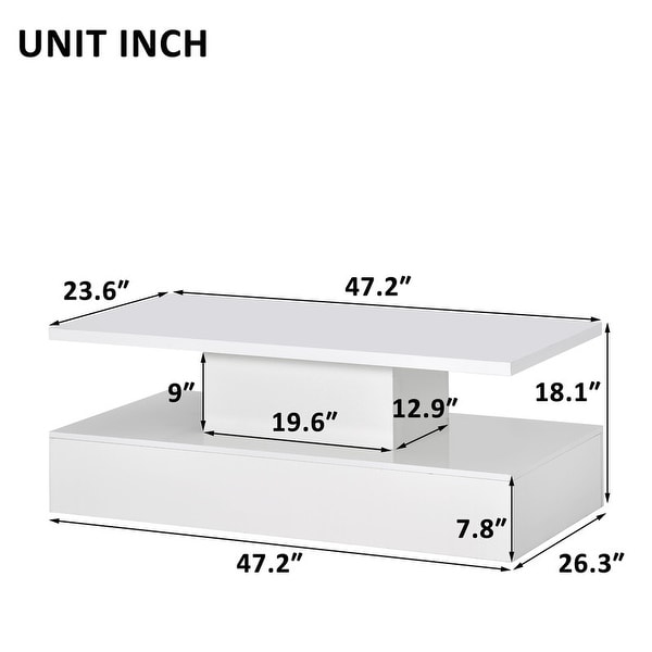 47.2 inch 2-level LED light coffee table with 16 color LED lighting