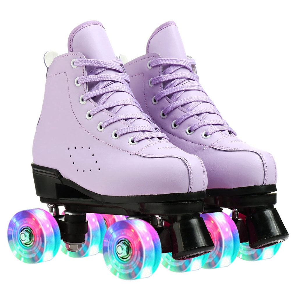 Roller Skates For Women Four Wheel Roller Skates Retro PU Leather Design Roller Skates High Top 4 Lighting Wheels Roller Skates for Girls Beginner Indoor Outdoor， Purple，6.5