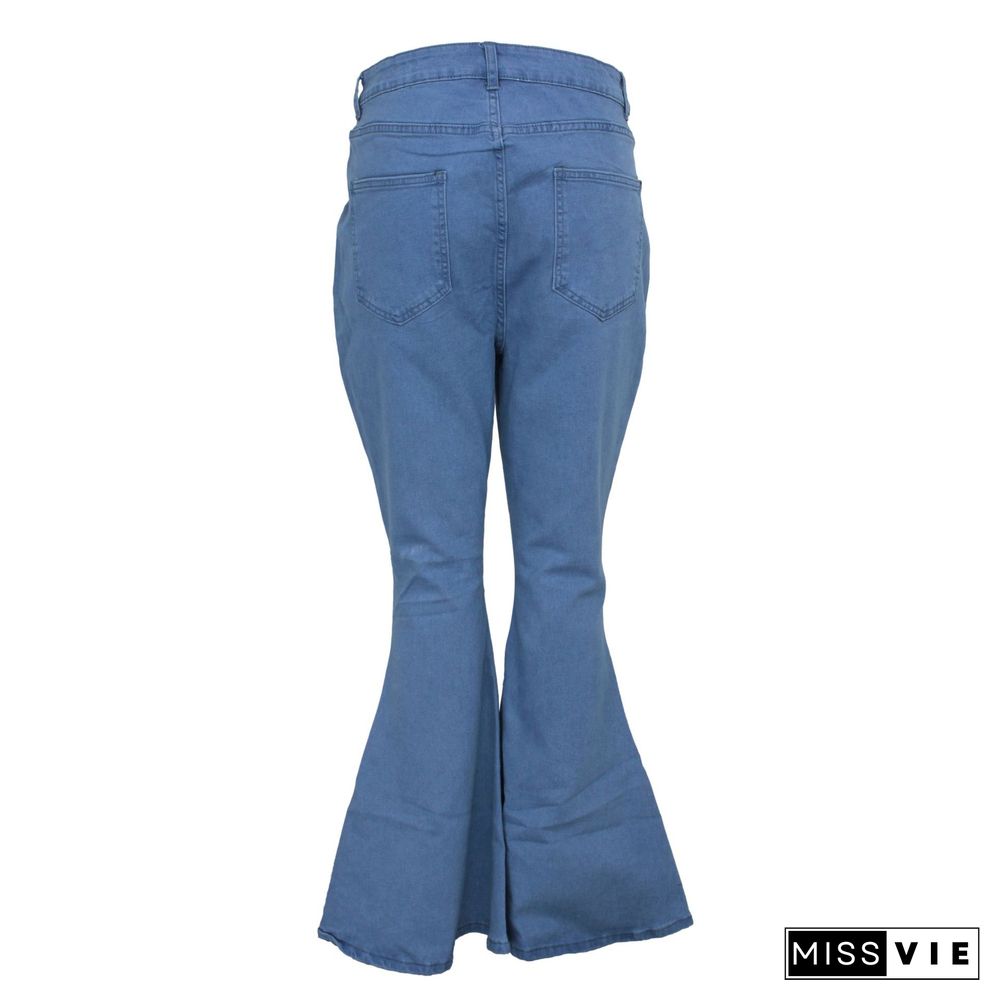 Plus Size 5XL High Waist Denim Flare Pants