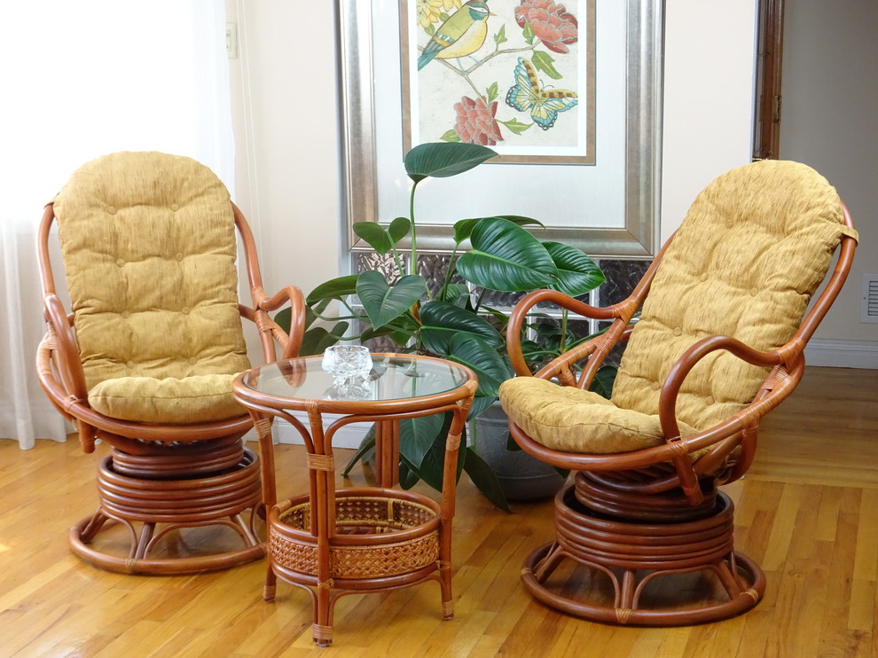 Pelangi Round Rattan Wicker Coffee Table With Glass   Tropical   Coffee Tables   by RattanUSA  Houzz