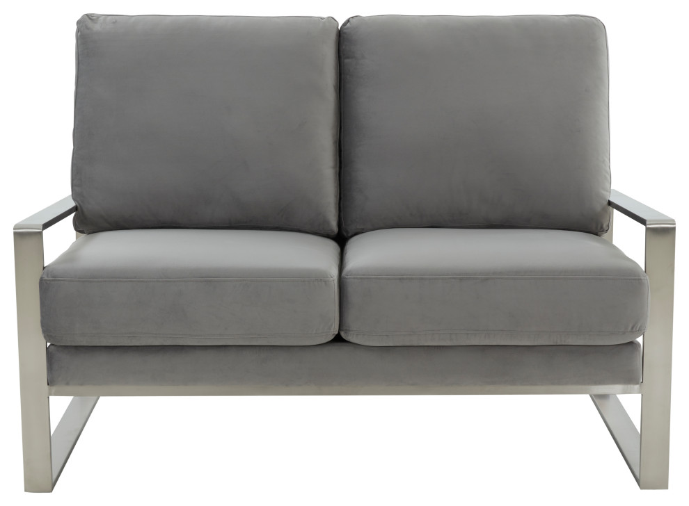 LeisureMod Jefferson Modern Design Velvet Loveseat With Silver Frame   Contemporary   Loveseats   by LeisureMod  Houzz