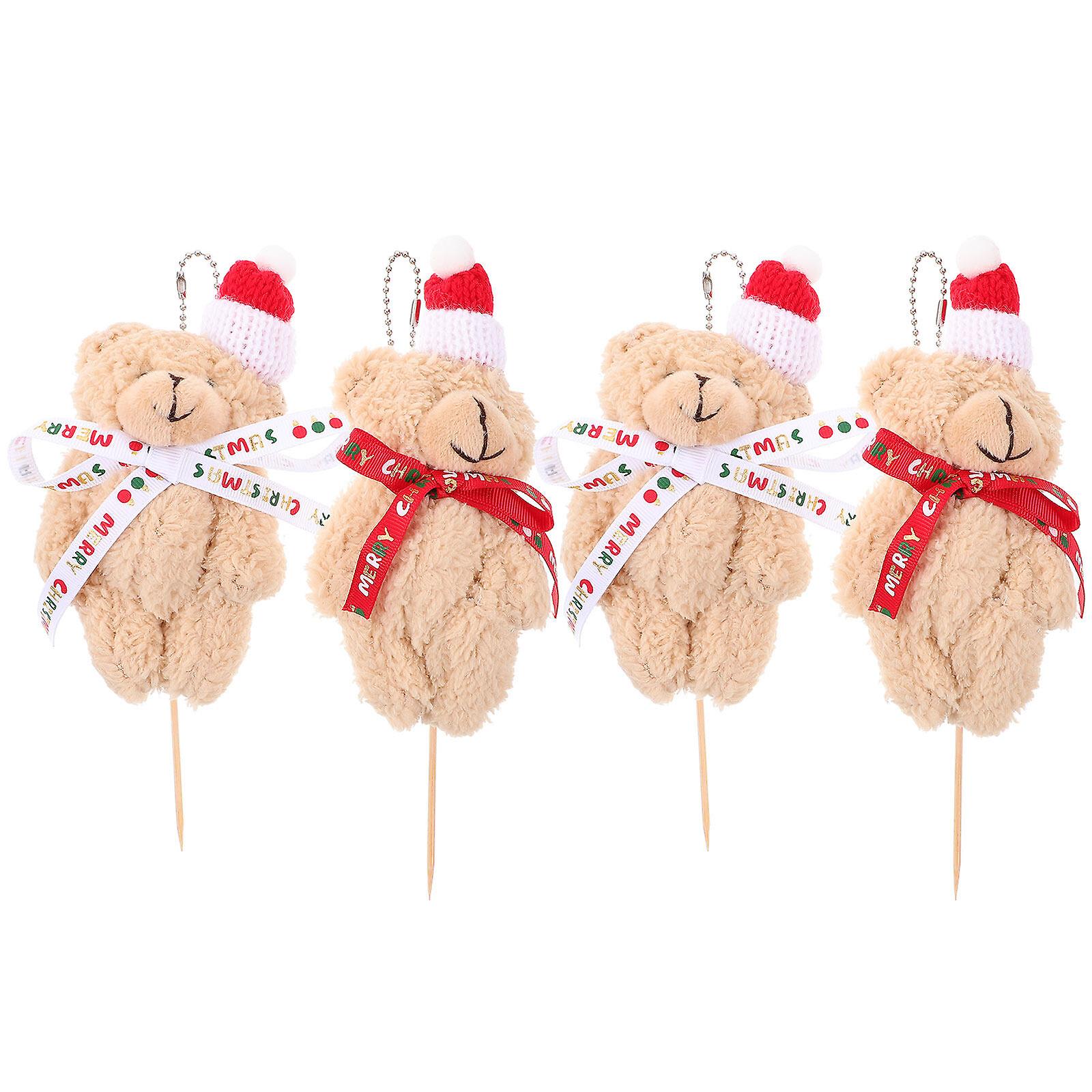 4pcs Christmas Bear Decorations Desktop Ornaments Xmas Plush Bear Dolls Stuffed Bear Decors